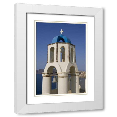 Greece, Thira, Oia Church overlooks the sea White Modern Wood Framed Art Print with Double Matting by Young, Bill