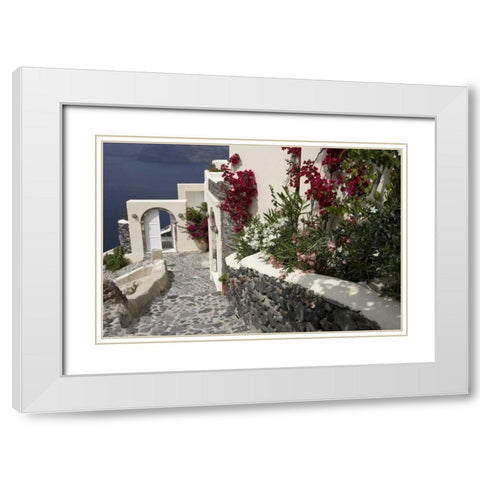 Greece, Santorini, Thira, Oia Pebbled staircase White Modern Wood Framed Art Print with Double Matting by Young, Bill