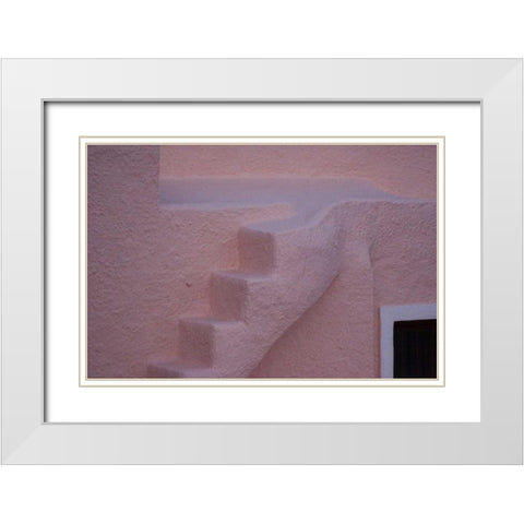 Greece, Thira, Oia Pink stucco wall and stairs White Modern Wood Framed Art Print with Double Matting by Young, Bill