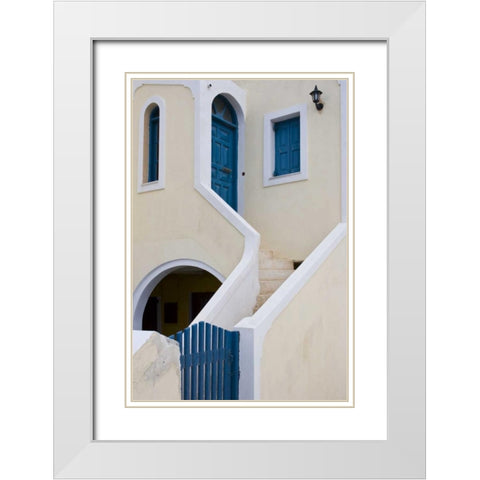 Greece, Santorini, Thira, Oia House Exterior White Modern Wood Framed Art Print with Double Matting by Young, Bill