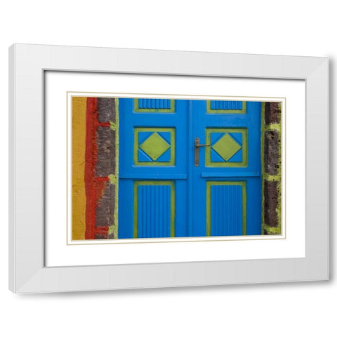 Greece,Thira, Oia Blue and lime green door White Modern Wood Framed Art Print with Double Matting by Young, Bill