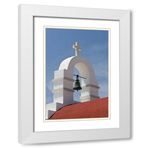 Greece, Mykonos, Hora White bell tower of church White Modern Wood Framed Art Print with Double Matting by Young, Bill