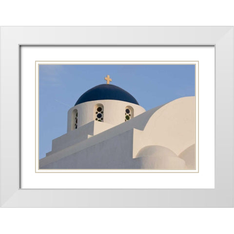 Greece, Santorini White church with blue dome White Modern Wood Framed Art Print with Double Matting by Young, Bill