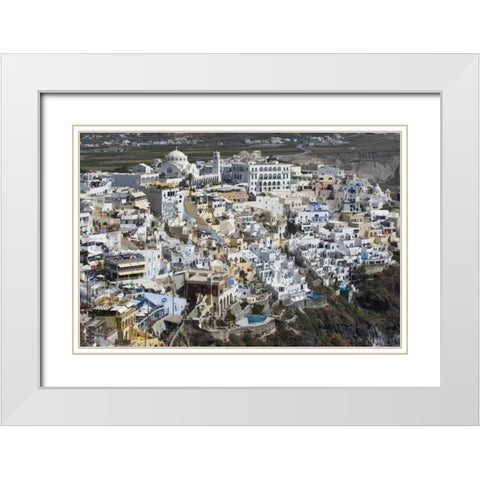 Greece, Santorini, Fira View of clifftop town White Modern Wood Framed Art Print with Double Matting by Young, Bill