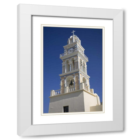 Greece, Santorini Ornate church clock tower White Modern Wood Framed Art Print with Double Matting by Young, Bill