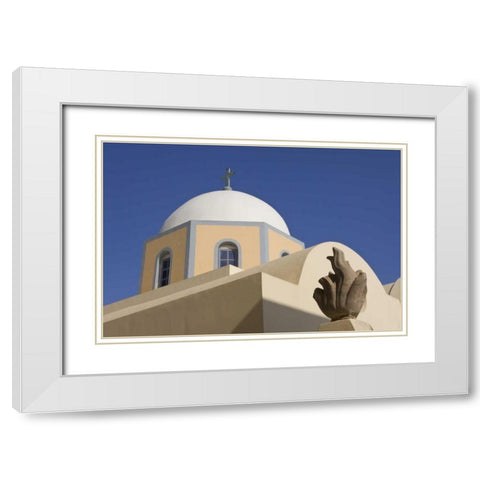 Greece, Santorini Church dome against blue sky White Modern Wood Framed Art Print with Double Matting by Young, Bill