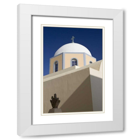 Greece, Santorini Church dome against blue sky White Modern Wood Framed Art Print with Double Matting by Young, Bill