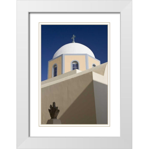 Greece, Santorini Church dome against blue sky White Modern Wood Framed Art Print with Double Matting by Young, Bill