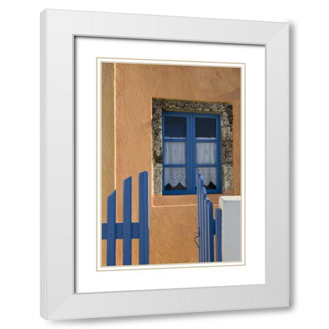 Greece, Santorini Open blue gate and window White Modern Wood Framed Art Print with Double Matting by Young, Bill