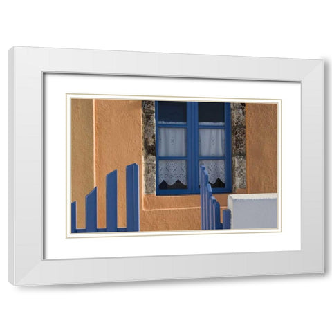Greece, Santorini Open blue gate and window White Modern Wood Framed Art Print with Double Matting by Young, Bill