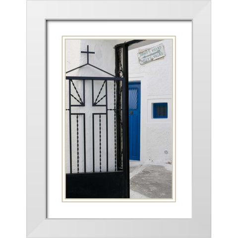 Greece, Santorini Black iron church gate White Modern Wood Framed Art Print with Double Matting by Young, Bill