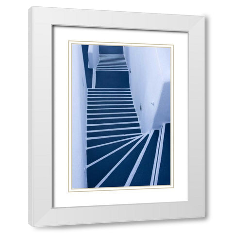 Greece, Santorini Painted blue and white stairs White Modern Wood Framed Art Print with Double Matting by Young, Bill