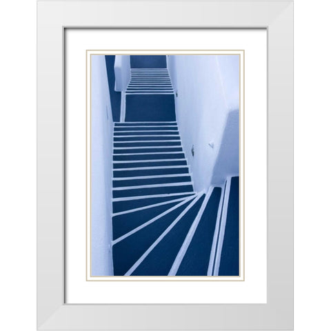 Greece, Santorini Painted blue and white stairs White Modern Wood Framed Art Print with Double Matting by Young, Bill