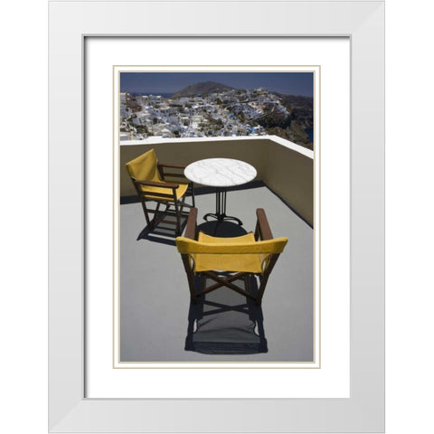 Greece, Santorini Balcony overlooking the town White Modern Wood Framed Art Print with Double Matting by Young, Bill