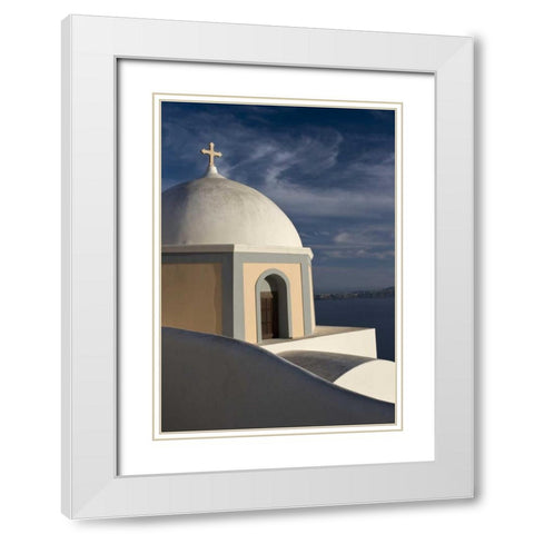 Greece, Santorini Church dome against clouds White Modern Wood Framed Art Print with Double Matting by Young, Bill