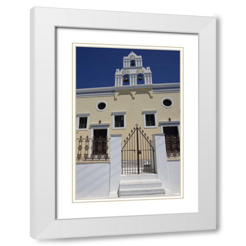 Greece, Santorini Gate to Greek Orthodox church White Modern Wood Framed Art Print with Double Matting by Young, Bill