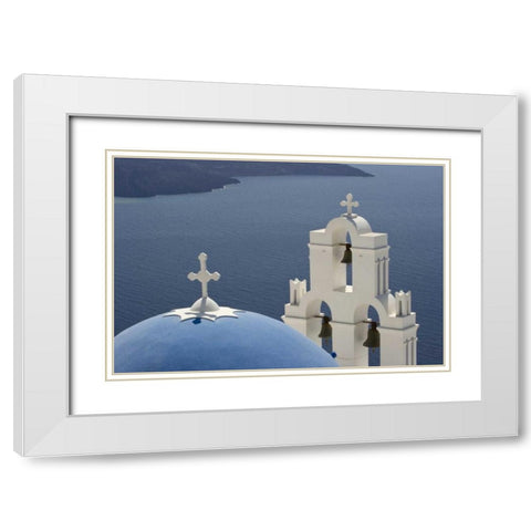 Greece, Santorini Church overlooking the Aegean White Modern Wood Framed Art Print with Double Matting by Young, Bill