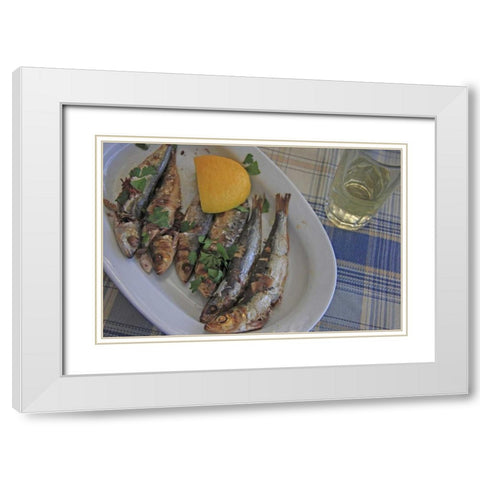 Greece, Paros, Naoussa Fresh cooked fish White Modern Wood Framed Art Print with Double Matting by Noble Gardner, Nancy
