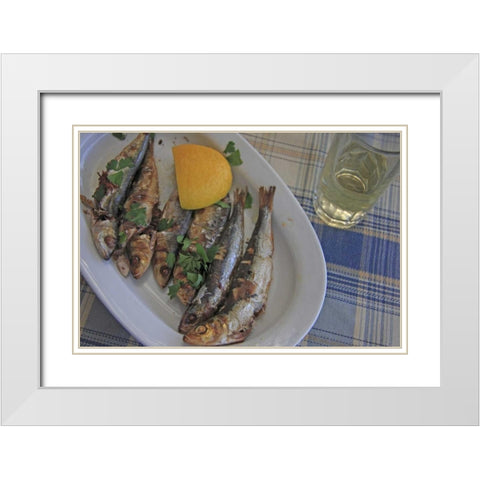 Greece, Paros, Naoussa Fresh cooked fish White Modern Wood Framed Art Print with Double Matting by Noble Gardner, Nancy