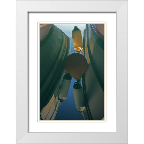 Greece, Paros, Naoussa Fishing boats and floats White Modern Wood Framed Art Print with Double Matting by Noble Gardner, Nancy