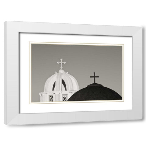 Greece, Santorini Church steeples and crosses White Modern Wood Framed Art Print with Double Matting by Young, Bill