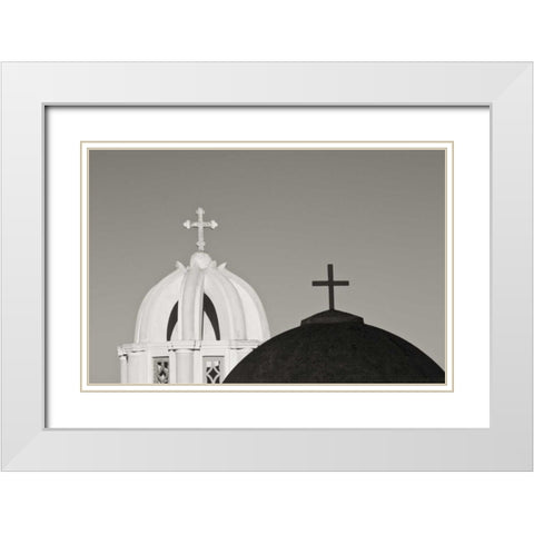 Greece, Santorini Church steeples and crosses White Modern Wood Framed Art Print with Double Matting by Young, Bill