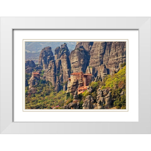 Greece-Meteora Greek Orthodox monasteries in the mountains White Modern Wood Framed Art Print with Double Matting by Jaynes Gallery