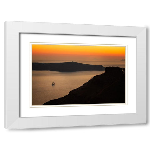 Europe-Greece-Santorini-Sunset on sailboat White Modern Wood Framed Art Print with Double Matting by Jaynes Gallery