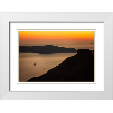 Europe-Greece-Santorini-Sunset on sailboat White Modern Wood Framed Art Print with Double Matting by Jaynes Gallery
