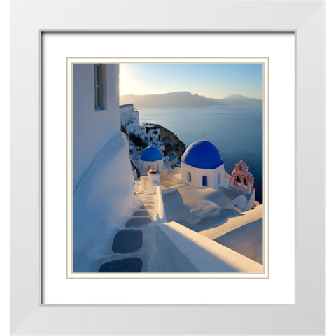 Santorini-Greece on the Mediterranean Sea White Modern Wood Framed Art Print with Double Matting by Steve Mohlenkamp