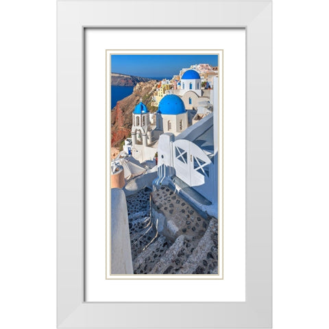 Santorini-Greece on the Mediterranean Sea White Modern Wood Framed Art Print with Double Matting by Steve Mohlenkamp