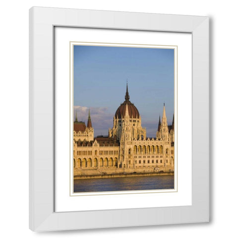 Hungary, Budapest Parliament Building White Modern Wood Framed Art Print with Double Matting by Zuckerman, Jim