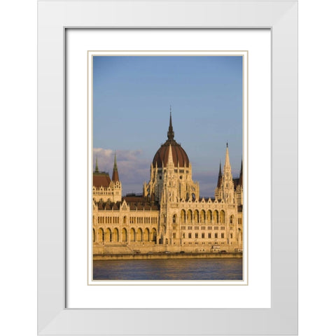 Hungary, Budapest Parliament Building White Modern Wood Framed Art Print with Double Matting by Zuckerman, Jim