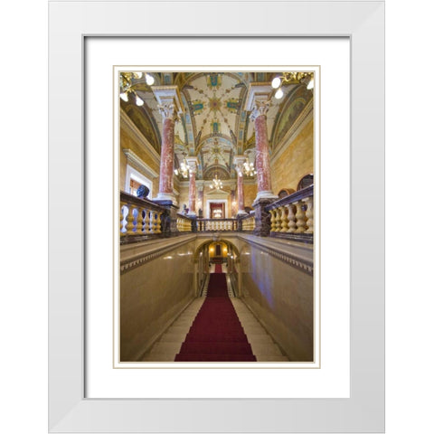 Hungary, Budapest Parliament Building Interior White Modern Wood Framed Art Print with Double Matting by Zuckerman, Jim