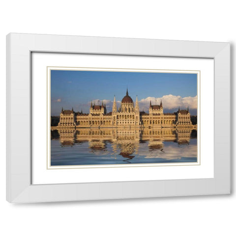 Hungary, Budapest Parliament Building White Modern Wood Framed Art Print with Double Matting by Zuckerman, Jim