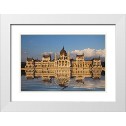 Hungary, Budapest Parliament Building White Modern Wood Framed Art Print with Double Matting by Zuckerman, Jim