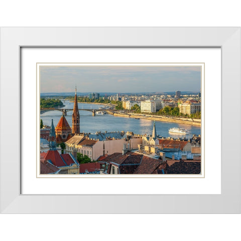 Tour boat passes Hungarys Parliament-built between 1884-1902 is the countrys largest building-It ha White Modern Wood Framed Art Print with Double Matting by Haseltine, Tom