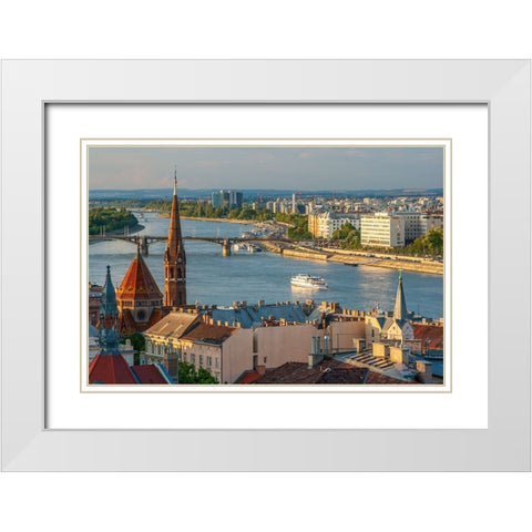 View from Castle Hill of the Margaret Bridge crossing the Danube River-Buda side-Central Budapest-C White Modern Wood Framed Art Print with Double Matting by Haseltine, Tom