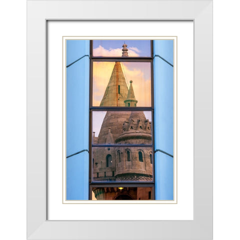 Reflection of Fishermans Bastion next to Matyas Church-Castle Hill-Buda side of Central Budapest-Ca White Modern Wood Framed Art Print with Double Matting by Haseltine, Tom