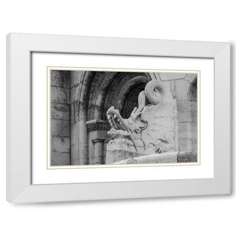 Hungary-Budapest-Dragon statue at Fishermans Bastion building White Modern Wood Framed Art Print with Double Matting by Haseltine, Tom