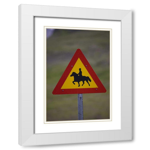 Iceland, Snaefellsnes Horse Crossing road sign White Modern Wood Framed Art Print with Double Matting by Grall, Don
