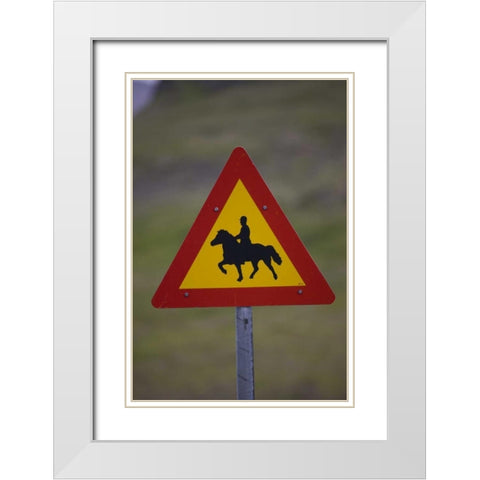 Iceland, Snaefellsnes Horse Crossing road sign White Modern Wood Framed Art Print with Double Matting by Grall, Don