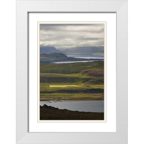 Iceland Farmland along Thorskafjordur Fjord White Modern Wood Framed Art Print with Double Matting by Grall, Don