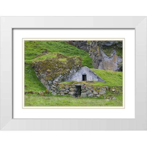 Iceland, Skogar A sod-covered roof on a shed White Modern Wood Framed Art Print with Double Matting by Grall, Don