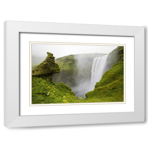 Iceland Waterfall plunges over a volcanic cliff White Modern Wood Framed Art Print with Double Matting by Grall, Don