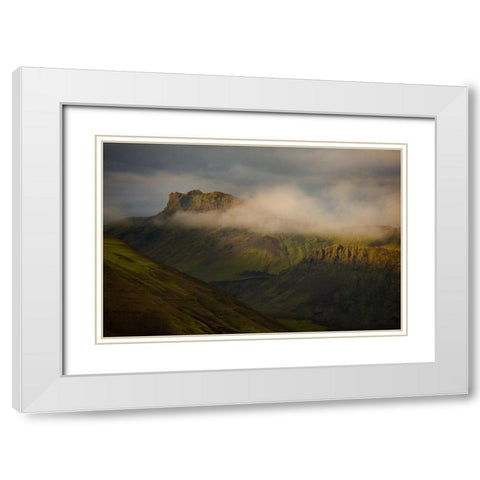 Iceland Low cloudsover mountain ridges at sunset White Modern Wood Framed Art Print with Double Matting by Grall, Don