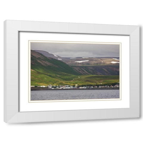 Iceland, HusavIk City and surrounding mountains White Modern Wood Framed Art Print with Double Matting by Grall, Don