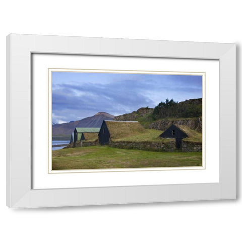 Iceland, Borgarnes Sod-roofed sheds White Modern Wood Framed Art Print with Double Matting by Grall, Don
