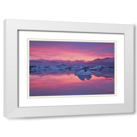 Iceland, Hofn Sunset over the Jokulsarlon lagoon White Modern Wood Framed Art Print with Double Matting by Anon, Josh