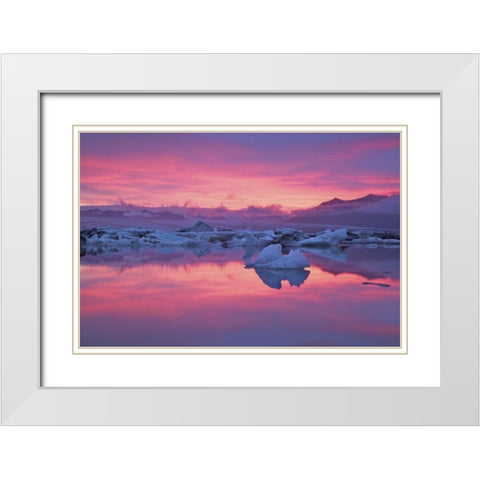 Iceland, Hofn Sunset over the Jokulsarlon lagoon White Modern Wood Framed Art Print with Double Matting by Anon, Josh